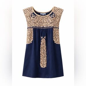 Santa Marguerite Navy Gold Embroidered Folk Babydoll Dress Size M NWOT